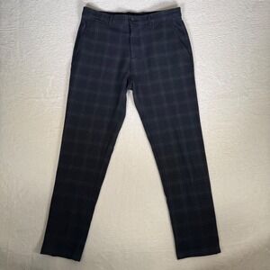 Zara‎ Mens Navy Blue Plaid Trousers Slim Fit Chino Pants Size 32 Checkered Dress
